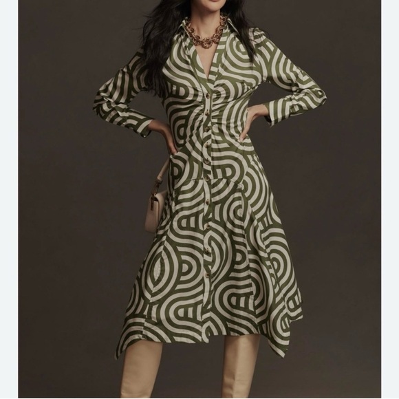 Anthropologie Poplin Shirt Dress - Kelly Green Size 16 - Picture 1 of 10